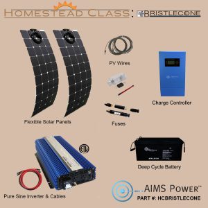HC: BRISTLECONE Solar 460 Watt Flexible Panel, Inverter 3000 Watt & 2.5 kWh Battery | Complete Solar for Off-Grid Medium Size Appliances & Tools